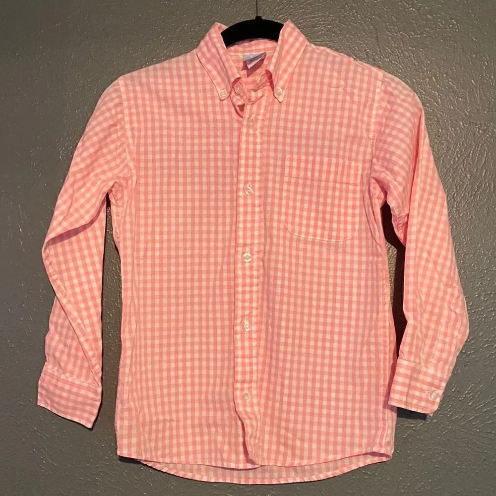 Boys Size 7 Bella Bliss Pink and White Gingham Button Down Easter Shirt